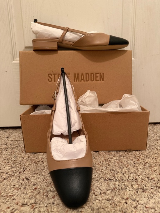 Steve Madden Shoes - Steve Madden Tan Slingback Flats with Black Cap Toe